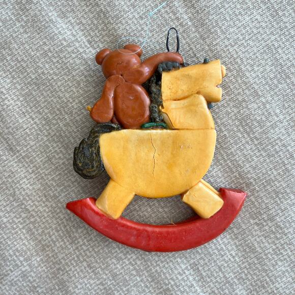 Vintage Beaver Creek, CO Bear on Rocking Horse Clay Christmas Ornament - Picture 3 of 3